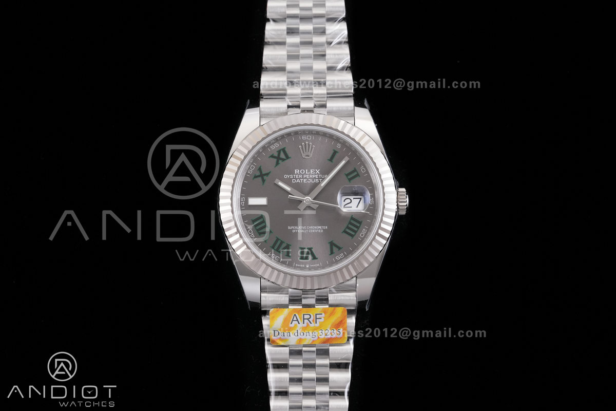 DateJust 41 126334 904L SS ARF Wimbledon 1:1 Best Edition Gray Dial Green Roman on Jubilee Bracelet DD3235