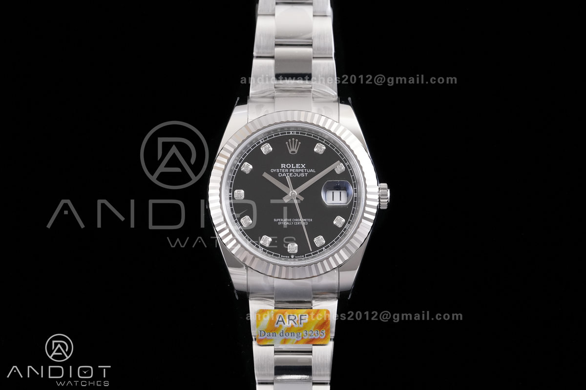 DateJust 41 126334 ARF 1:1 Best Edition 904L Steel Black Diamonds Dial on Oyster Bracelet DD3235