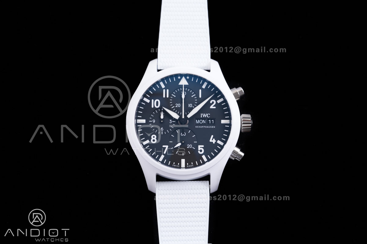Pilot Chrono IW389105 White Ceramic “Lake Tahoe” APSF 1:1 Best Edition on White Rubber Strap DD69385 Super Clone