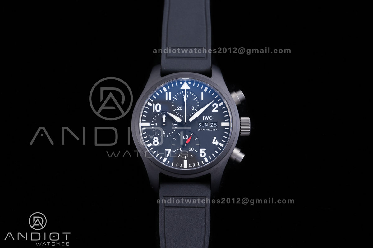 Pilot's Watch Chrono 41 IW389401 TOP GUN Black Ceramic APSF 1:1 Best Edition on Black Rubber Strap DD69385 Super Clone