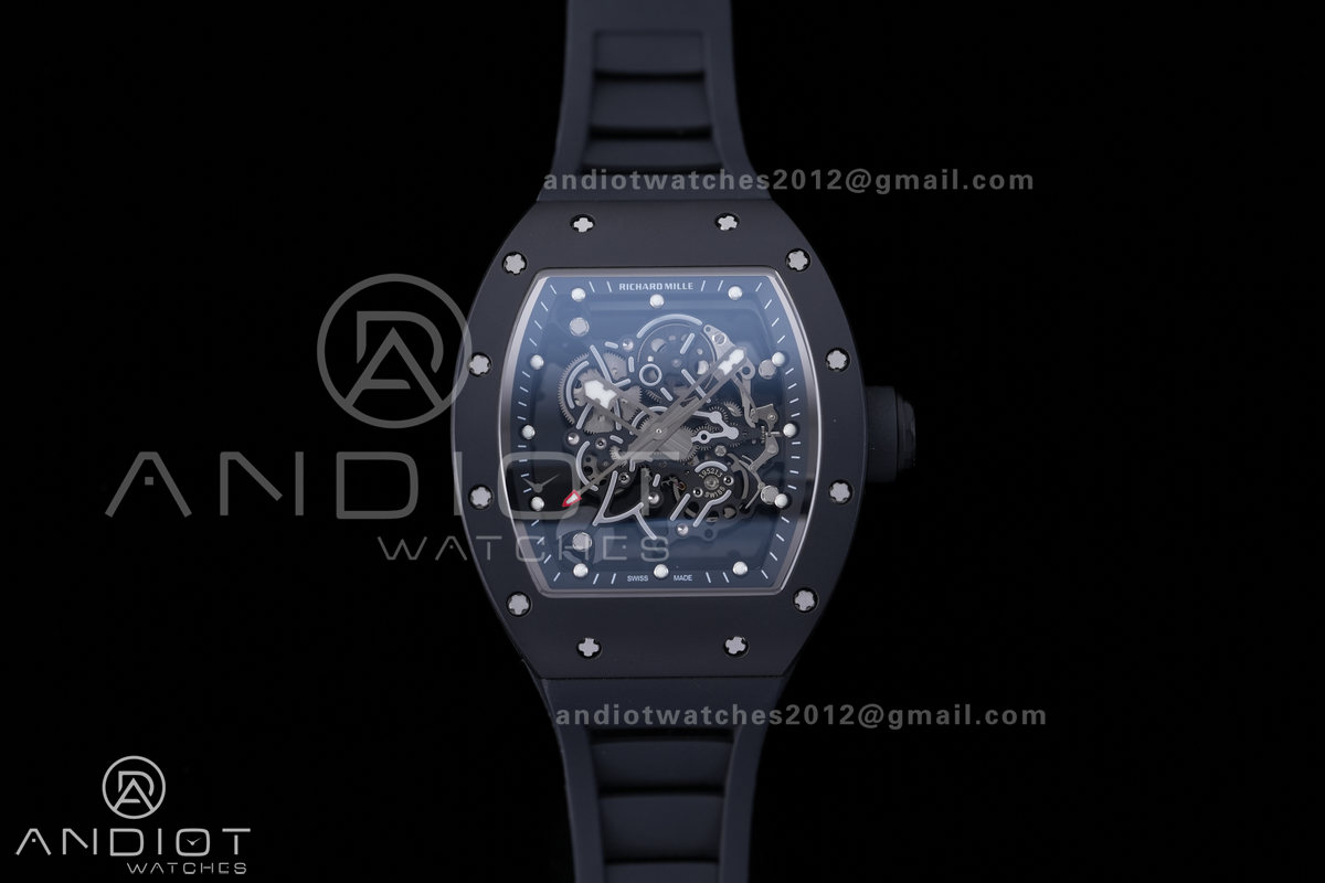 RM055 43mm Black Ceramic/RU Skeleton Dial BBF RMUL2 Super Clone