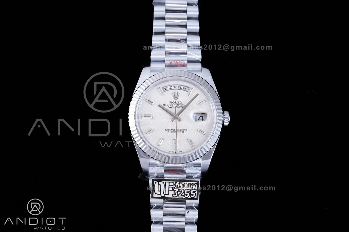 DayDate 40 SS QF 1:1 Best Edition 904L Steel Meteorite Dial Crystal Marker on President Bracelet VR3255 V8 (Gain Weight)