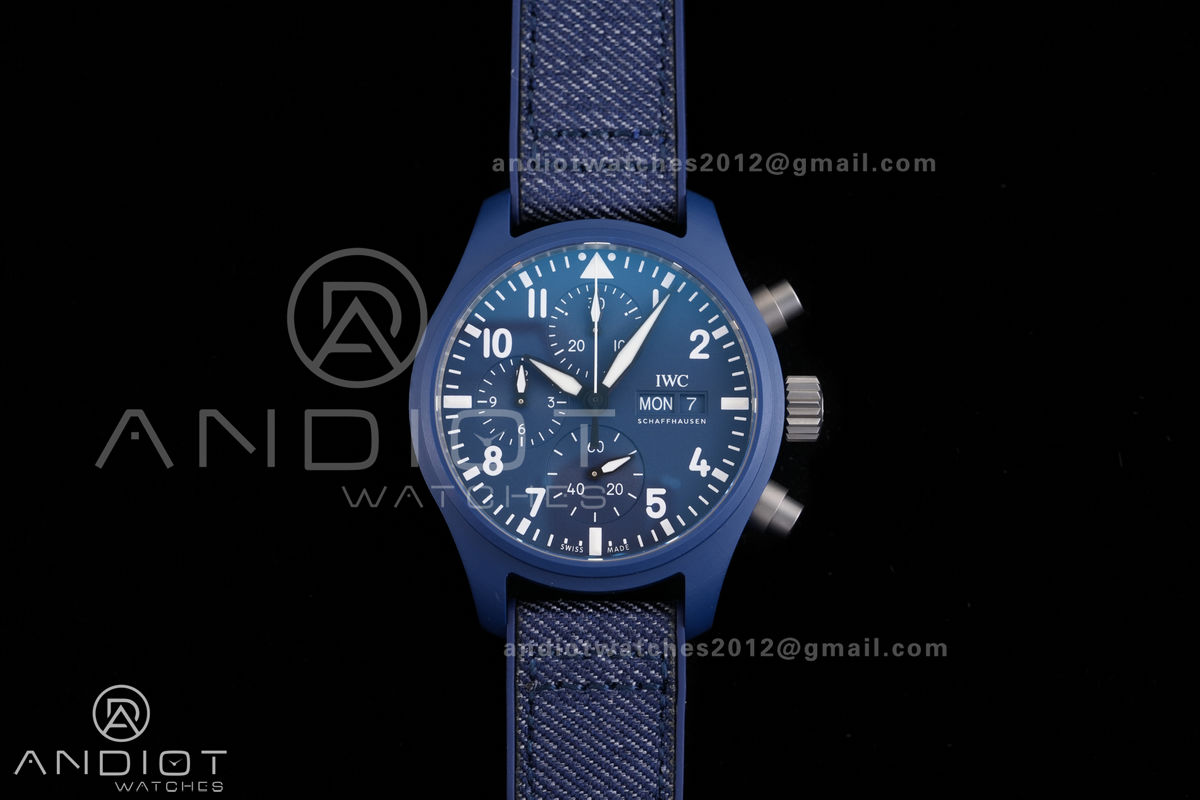 Pilot Chrono IW389404 Blue Ceramic APSF 1:1 Best Edition Blue Dial On Blue Nylon Strap Super Clone A69385