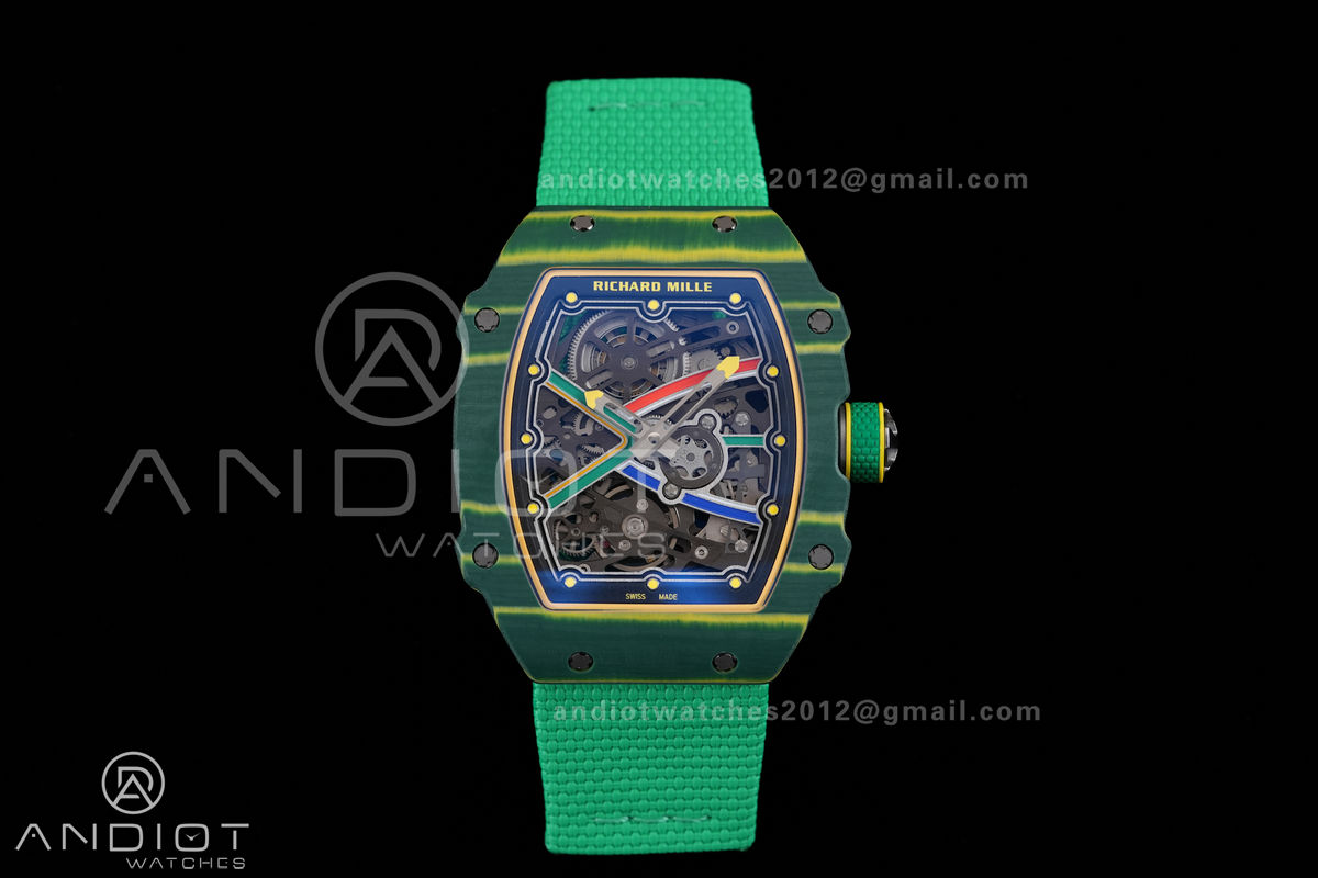 Umi Maker's RM67-02 Green NTPT Brazil Blue/Red/Green Skeleton Dial on Nylon strap CRMA7 Clone V2