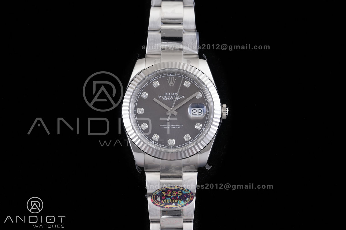 DateJust 41 126334 904L SS VF 1:1 Best Edition Gray Diamonds Dial on Oyster Bracelet DD3235