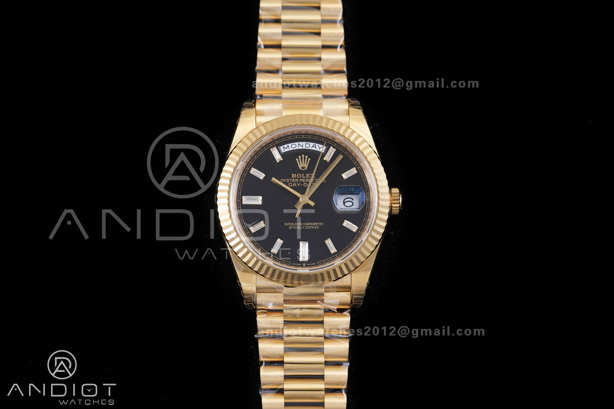 Day Date 228238 40mm Gain Weight V2 VSF 1:1 Best Edition Black Dial T Diamond Marker On YG President Bracelet DD3255