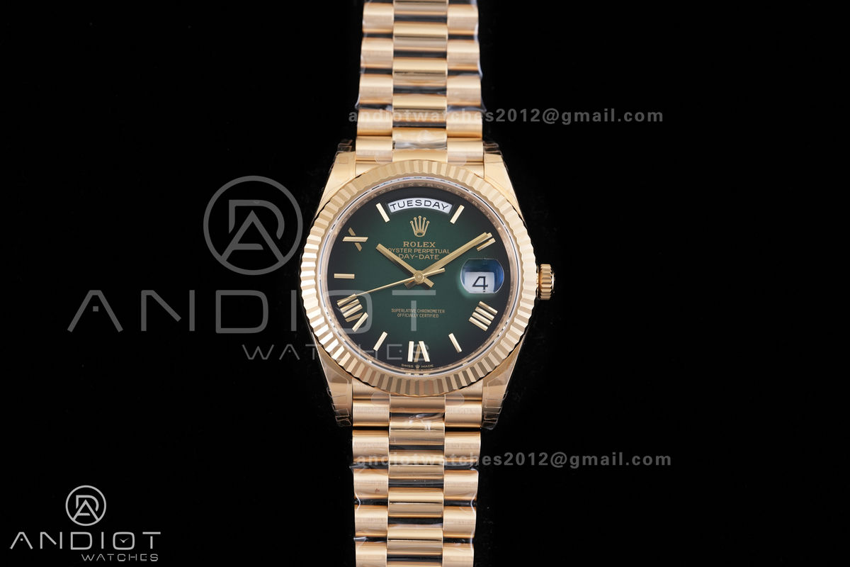 Day Date 228238 40mm 904L YG VSF 1:1 Best Edition Green Ombre Roman Dial On YG President Bracelet DD3255