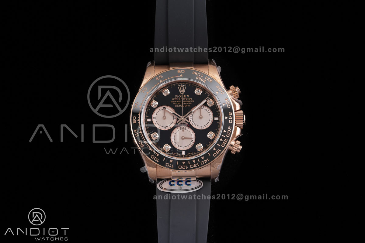 Daytona 126515 3CF 1:1 Best Edition Black/RG Diamonds Dial on Oysterflex Strap DD4131 (Gain Weight)