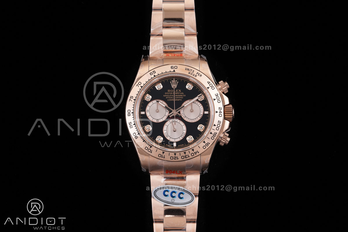 Daytona 126505 RG 3CF 1:1 Best Edition Black/RG Diamonds Dial on RG Bracelet DD4131 (Gain Weight)