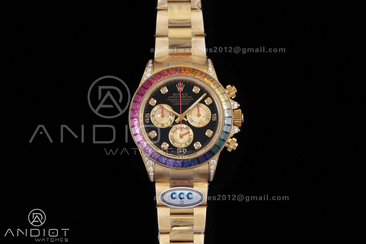 Daytona 116598rbow 3CF 1:1 Best Edition Black Diamonds Dial on YG Bracelet DD4130 V2 (Mod Version)