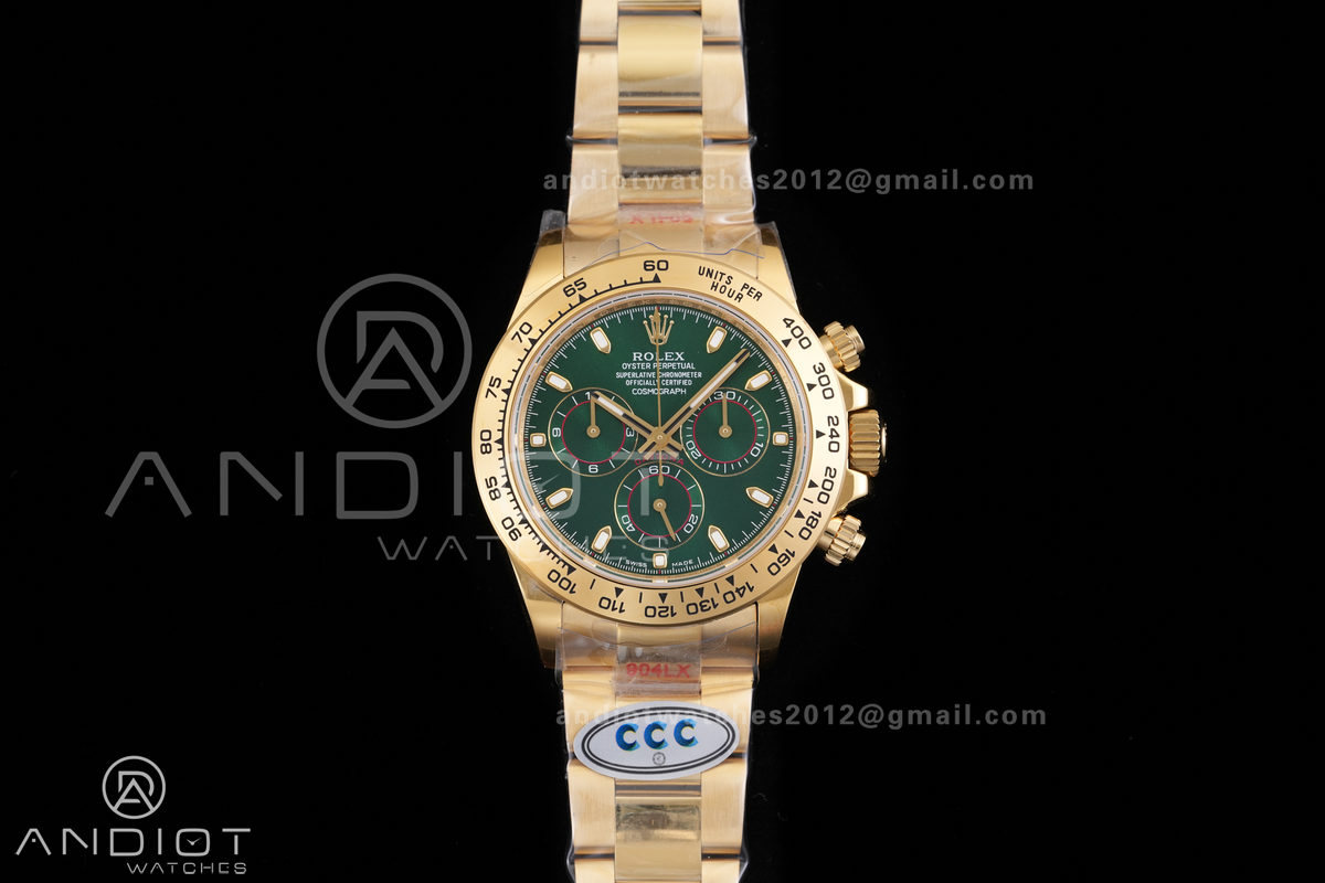 Daytona 116508 3CF 1:1 Best Edition Green Dial on YG Bracelet DD4130 V2 (Mod Version)