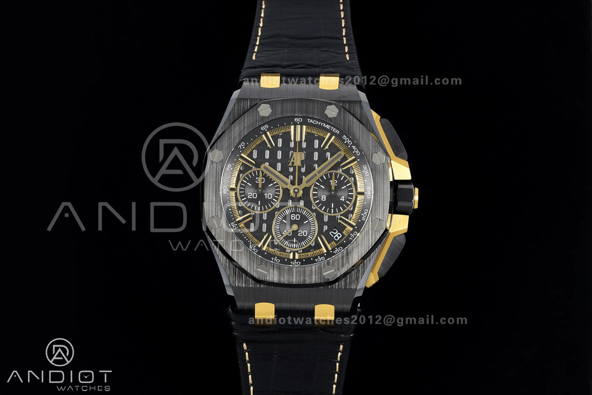 Royal Oak Offshore 43mm Ceramic/YG APPF Best Edition Black Dial on Black Leather Strap AA4401