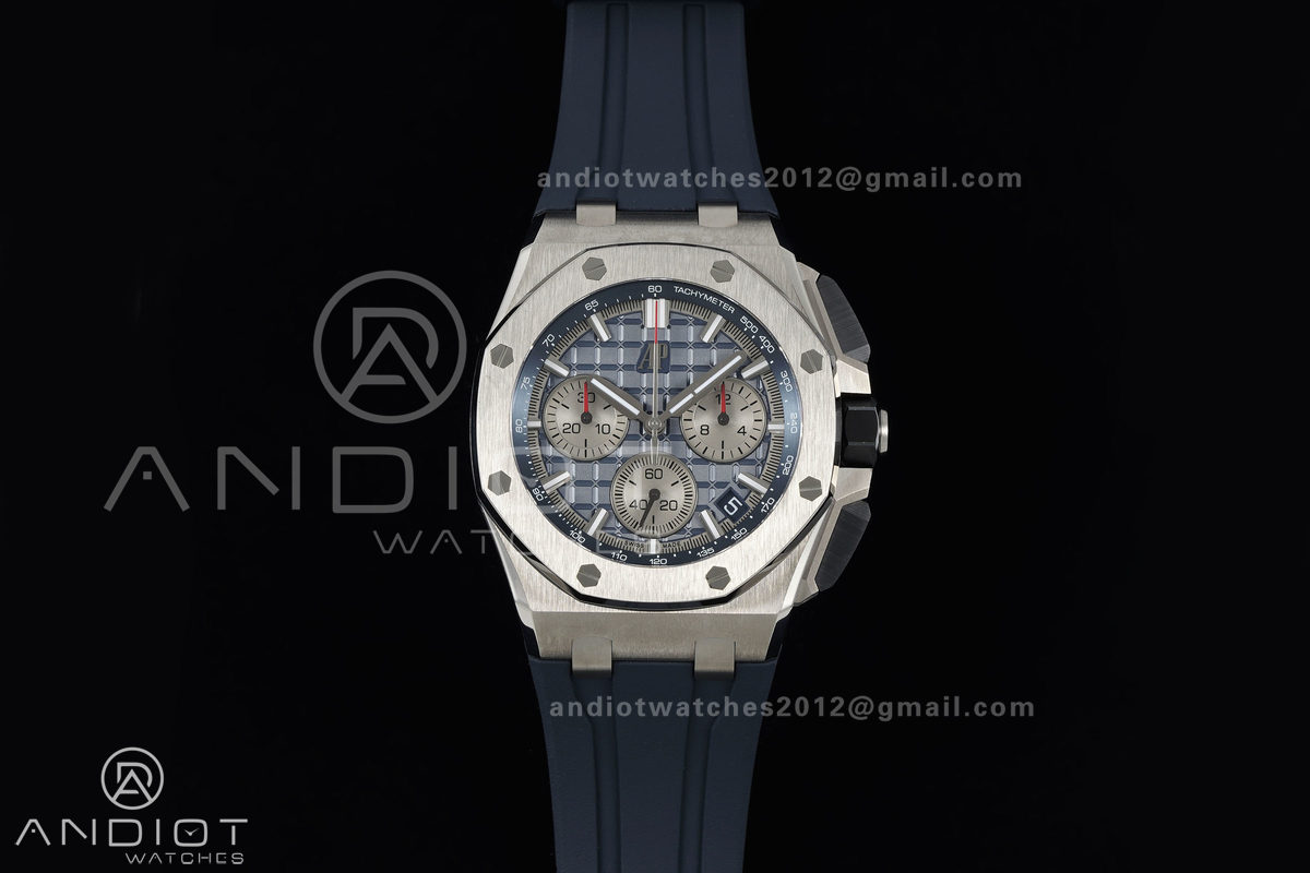 Royal Oak Offshore 43mm 26420ti Titanium DDF 1:1 Best Edition Blue Dial on Blue Rubber Strap DD4401 Super Clone