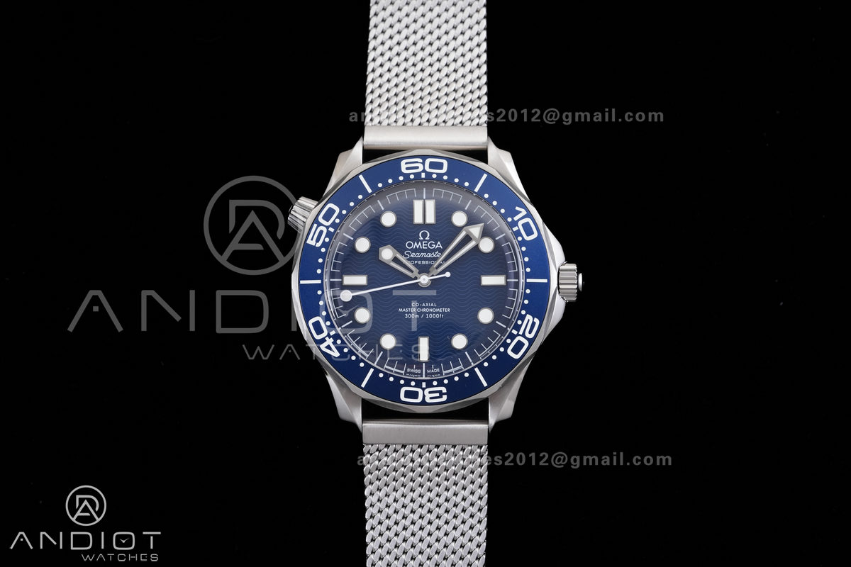 Seamaster 300M Diver 007 SS VSF 1:1 Best Edition Blue Wave Dial on SS Mesh Bracelet VS8806 Super Clone