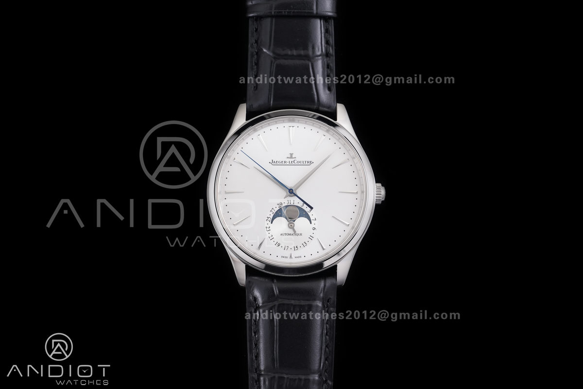 Master Ultra Thin Moon SS APSF 1:1 Best Edition Silver Dial on Black Leather Strap SA925 Super Clone