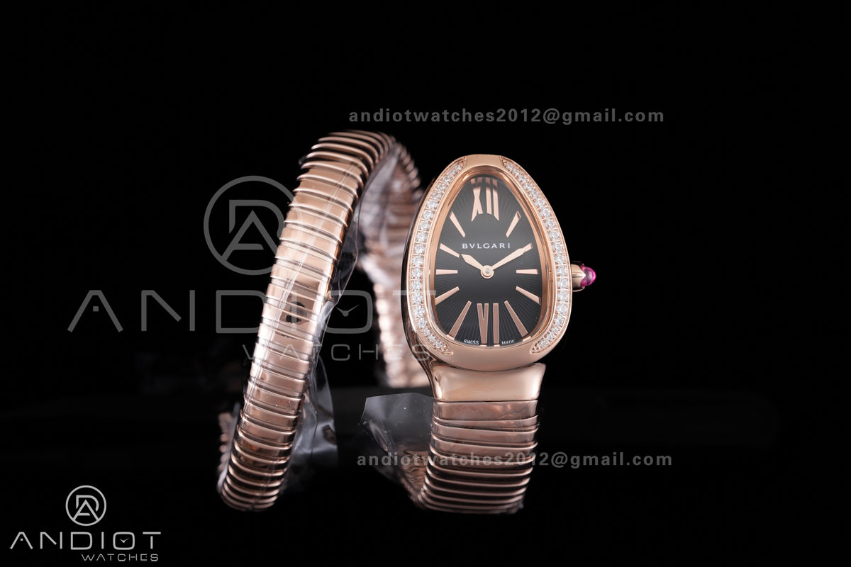 Serpenti 35mm Diamonds Bezel RG BVF 1:1 Best Edition Black Dial on RG Bracelet Ronda Quartz