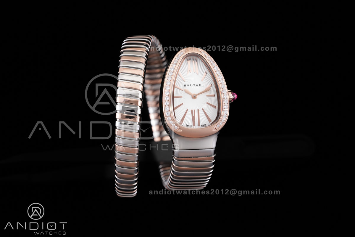 Serpenti 35mm Diamonds Bezel SS/RG BVF 1:1 Best Edition Silver Dial on SS/RG Bracelet Ronda Quartz