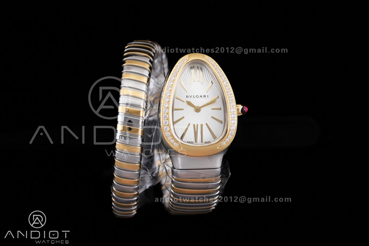 Serpenti 35mm Diamond Bezel SS/YG BVF 1:1 Best Edition Sliver Dial on SS/YG Bracelet Ronda Quartz