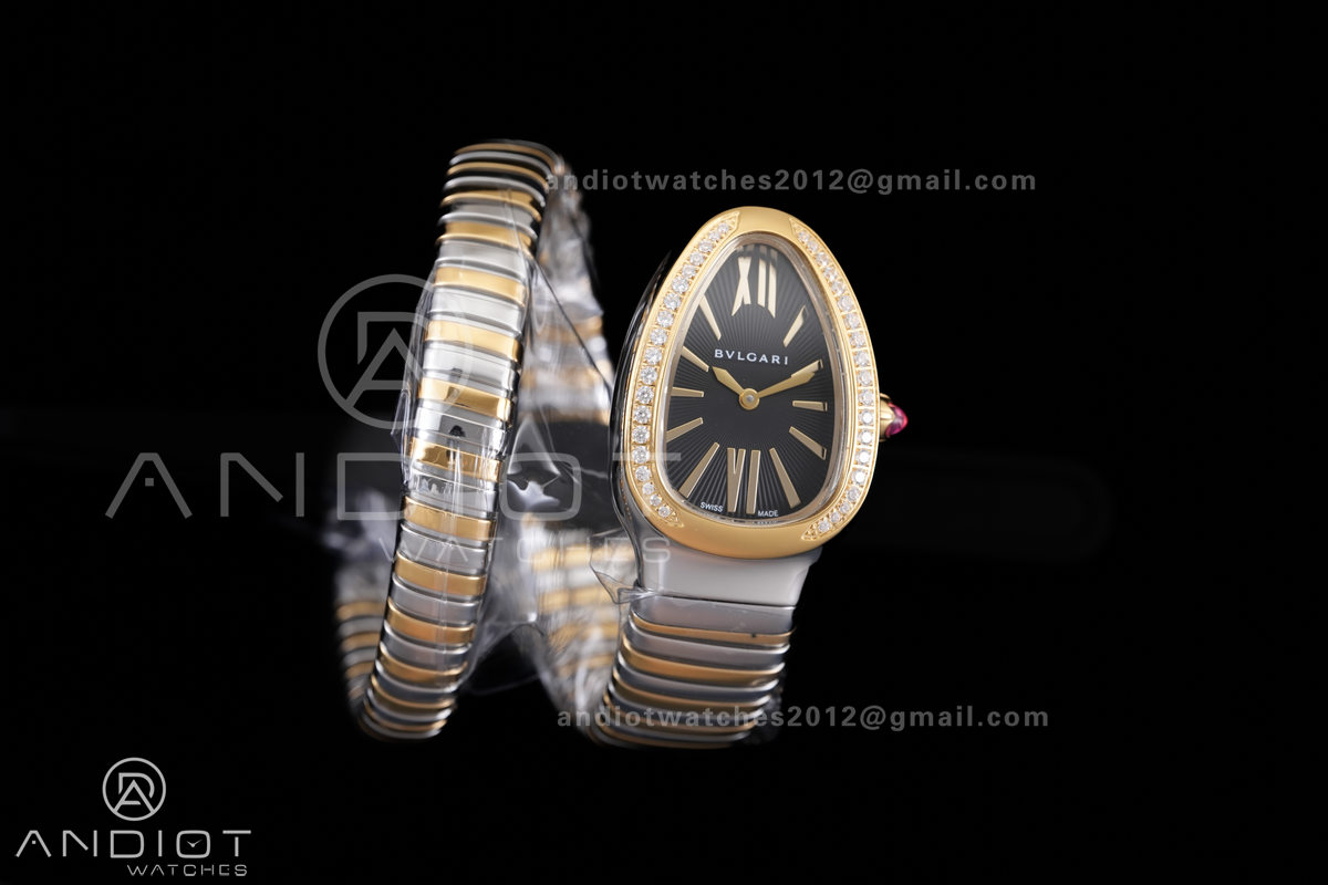 Serpenti 35mm Diamond Bezel SS/YG BVF 1:1 Best Edition Black Dial on SS/YG Bracelet Ronda Quartz