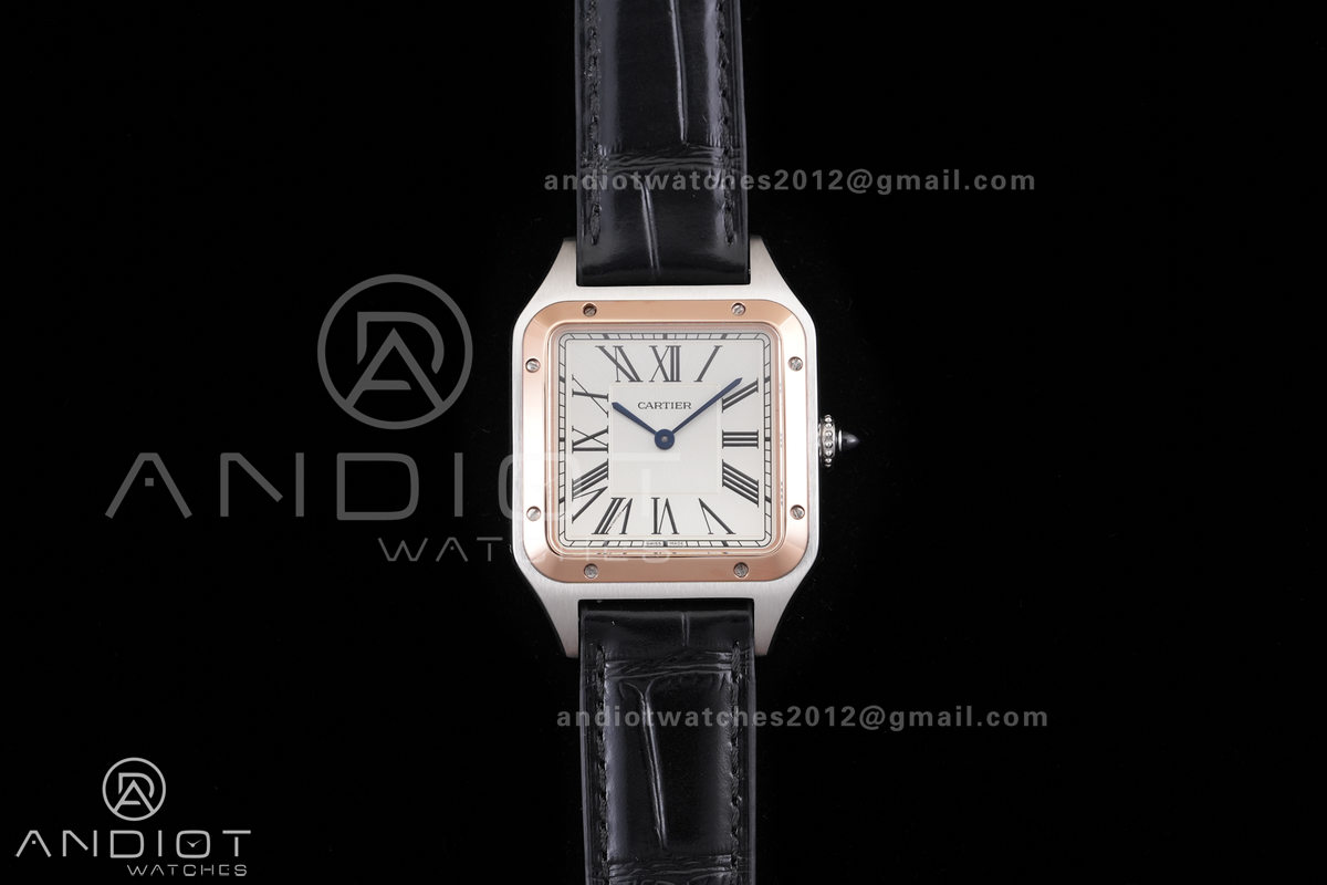 Santos Dumont 43.5mm SS/RG F1F Best Edition Silver Dial on Black Leather Strap Quartz