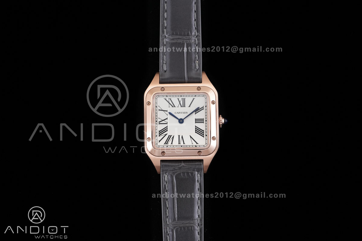 Santos Dumont 38mm RG F1F Best Edition Silver Dial on Black Leather Strap Quartz