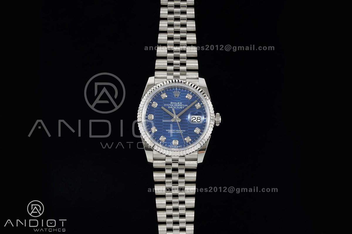 DateJust 36 SS 126234 ARF 1:1 Best Edition Blue Textured Diamonds Dial on Oyster Bracelet DD3235