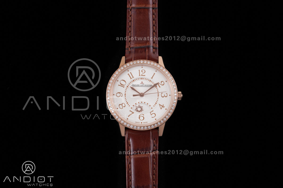 Rendez-Vous Night & Day RG APSF 1:1 Best Edition White Dial Diamonds Bezel on Brown Leather Strap SA898