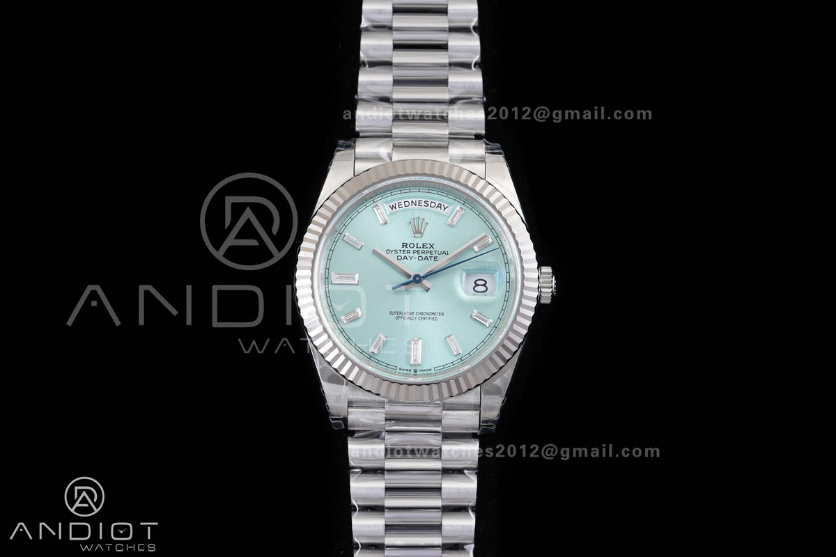 DayDate 40 228236 VSF 1:1 Best Edition Ice Blue Crystal Dial on President Bracelet VS3255 V2