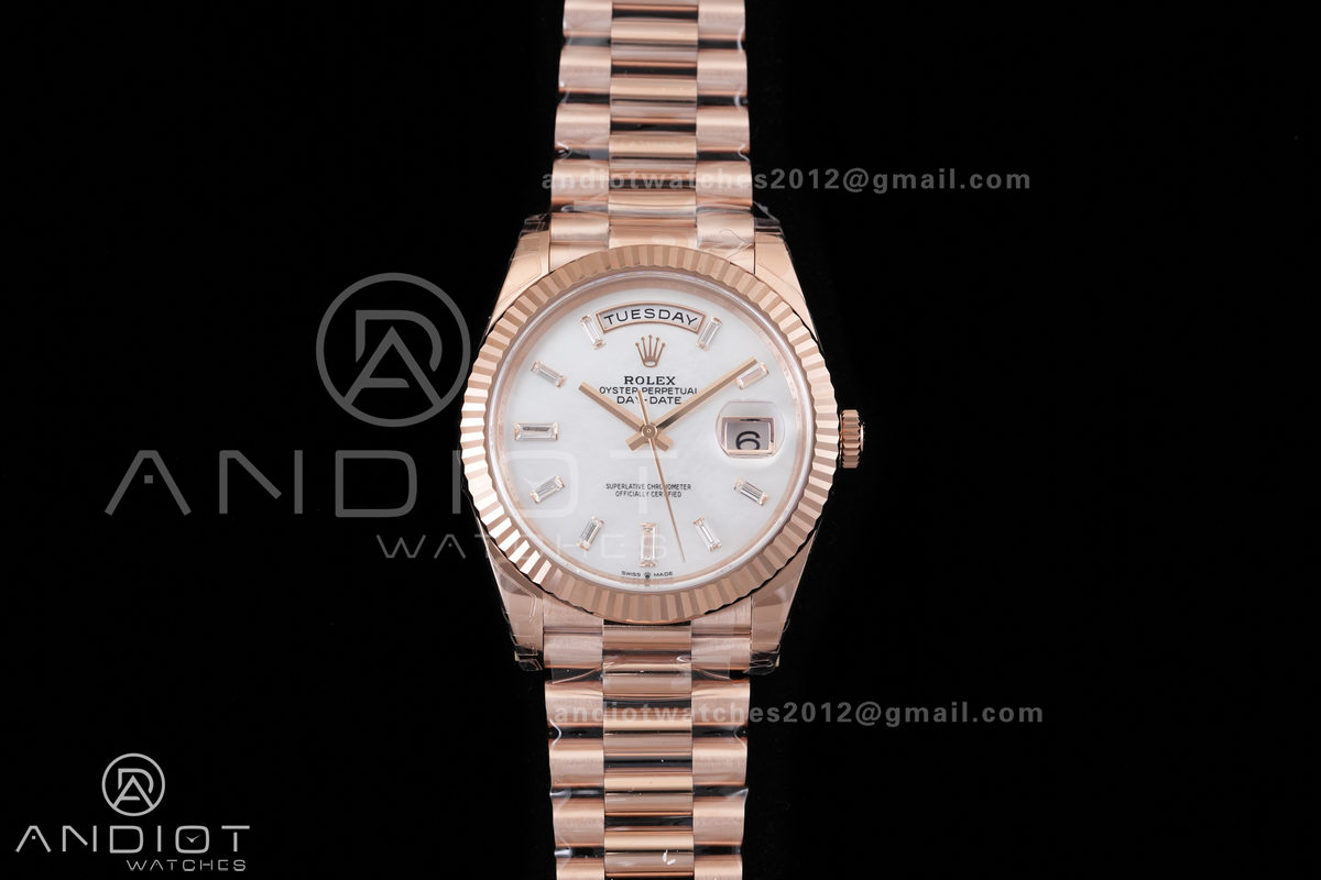 DayDate 40 228235 VSF 1:1 Best Edition White MOP Crystal Dial on President Bracelet VS3255 V2