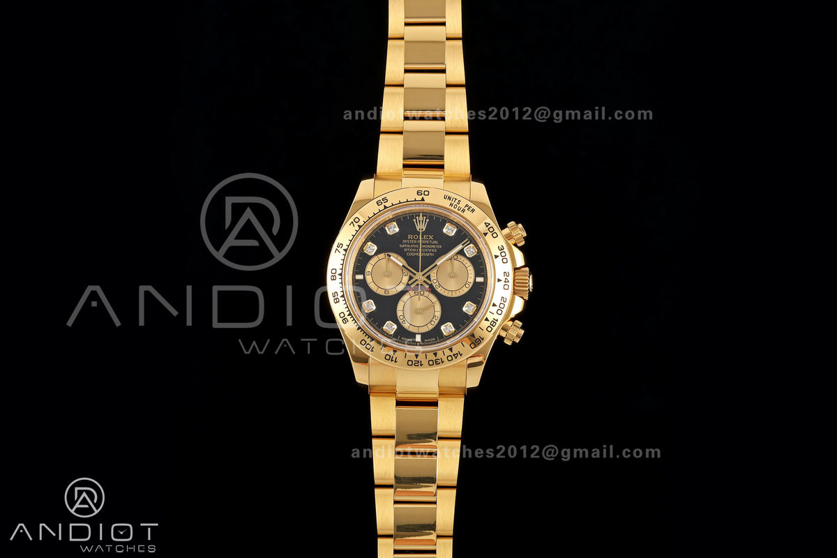 Daytona 126508 QF 1:1 Best Edition Black/YG Diamonds Dial on YG Bracelet JH4131 (Free Sprung) 
