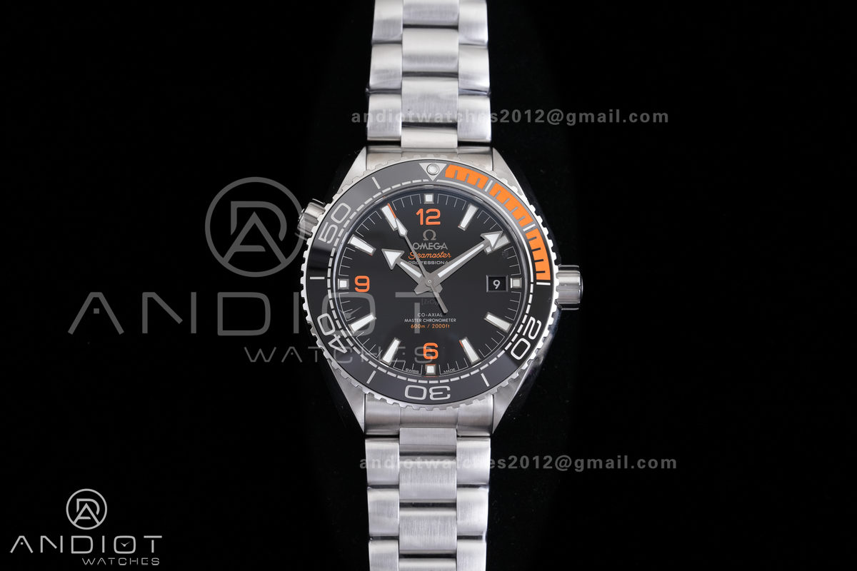 Planet Ocean 43.5mm SS VSF 1:1 Best Edition Black/Orange Bezel Black Dial on SS Bracelet A8900 Super Clone V2