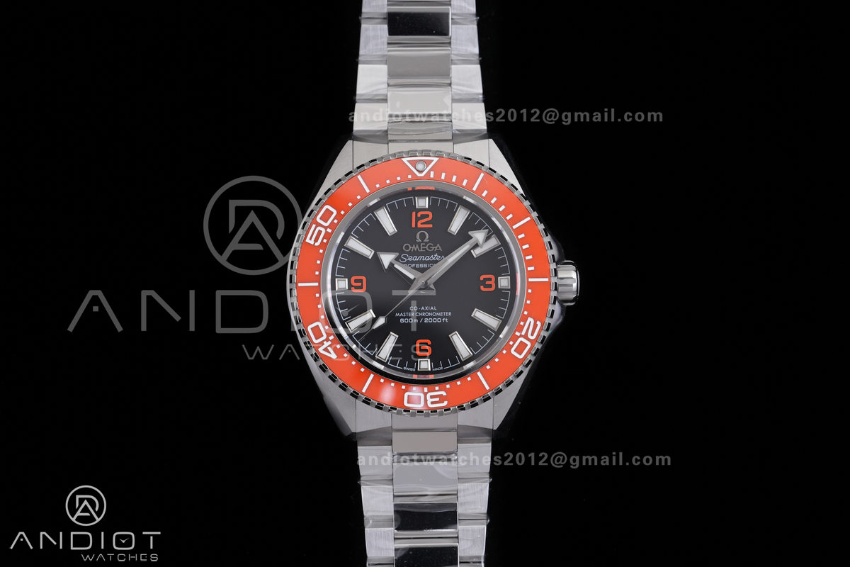 Planet Ocean 600M 42mm SS VS+F 1:1 Best Edition Black Dial Orange Bezel on SS Bracelet A8912