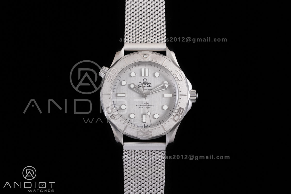 Seamaster Diver 42mm Titanium Bezel SS VSF Best Edition Gray Dial On SS Mesh Bracelet Super Clone 8806