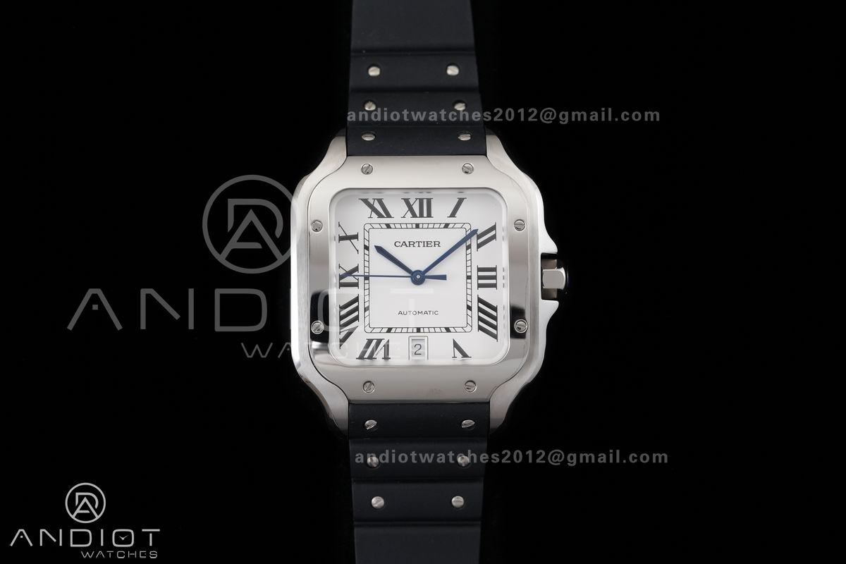 Santos de Cartier 40mm GF 1:1 Best Edition White Dial on on Rubber Strap MIYOTA 9019