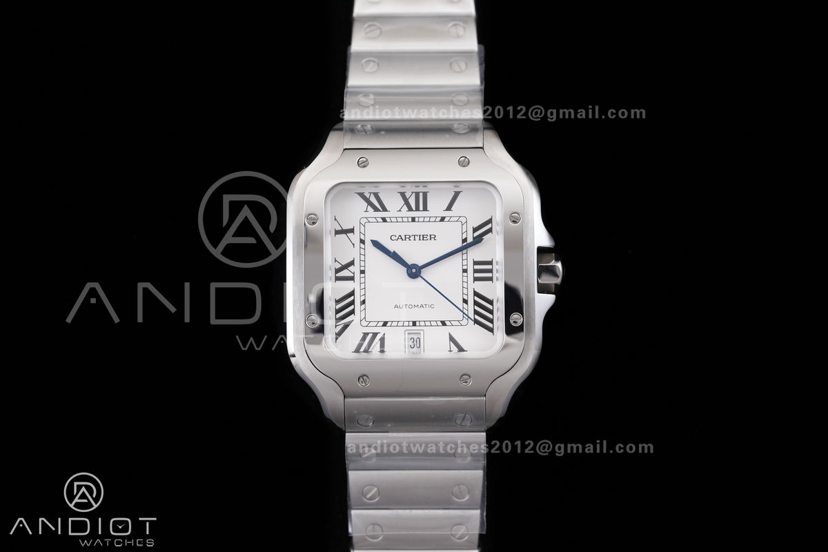 Santos de Cartier 40mm GF 1:1 Best Edition White Dial on SS SmartLinks Bracelet MIYOTA 9019 (Free Leather) V2
