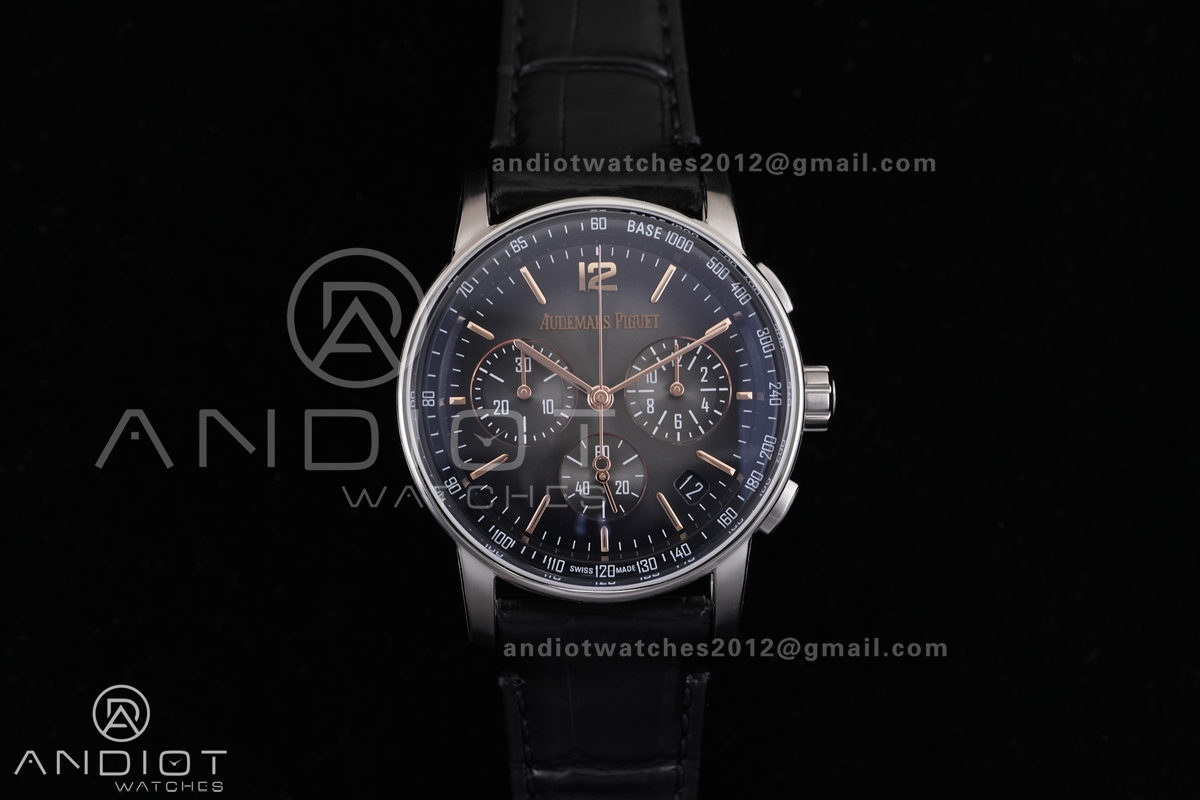 Code 11.59 Chrono 26393 SS APSF 1:1 Best Edition Gray/Black Dial on Black Leather Strap SA4401 Super Clone