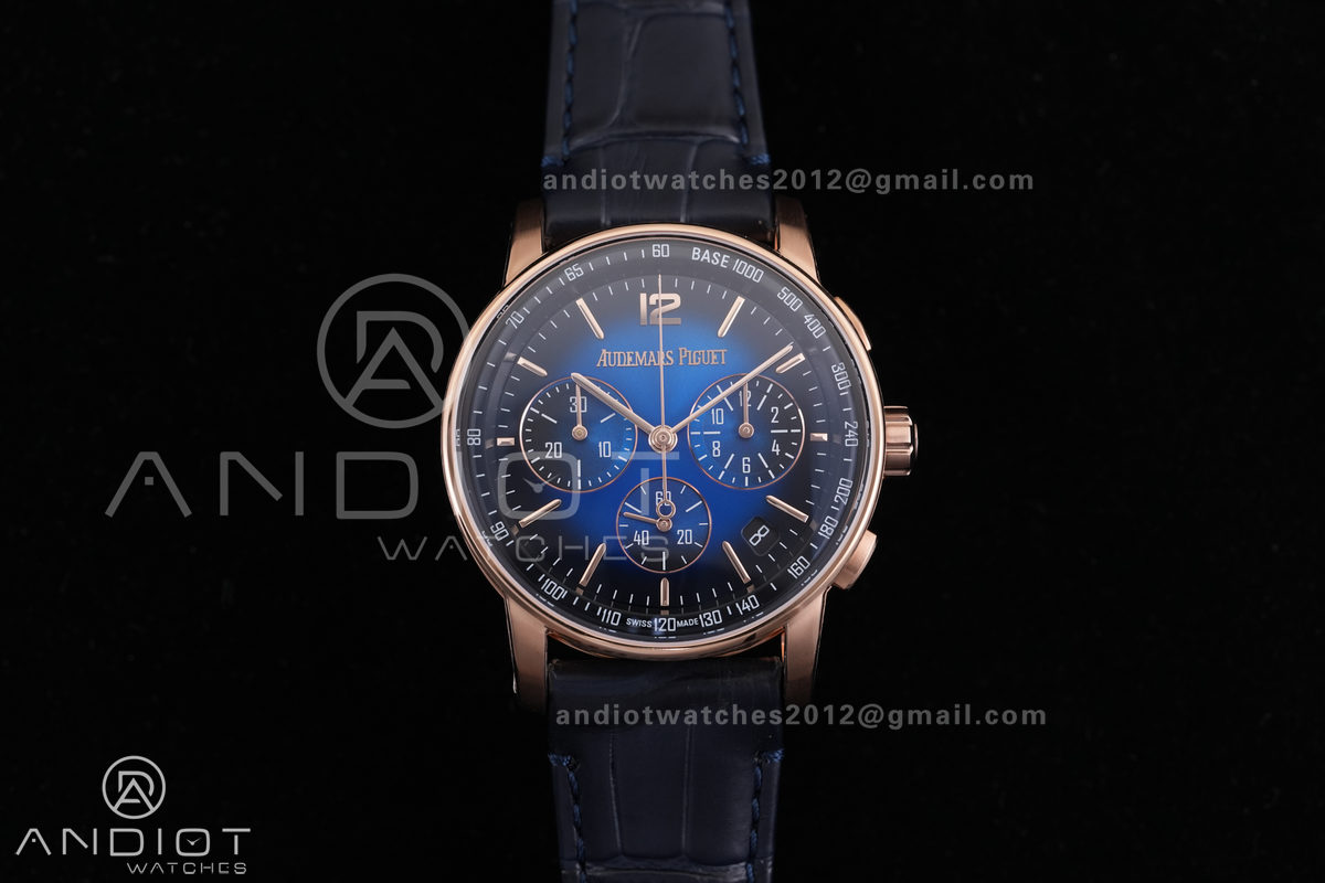 Code 11.59 Chrono 26393 RG APSF 1:1 Best Edition Blue/Black Dial on Blue Leather Strap SA4401 Super Clone