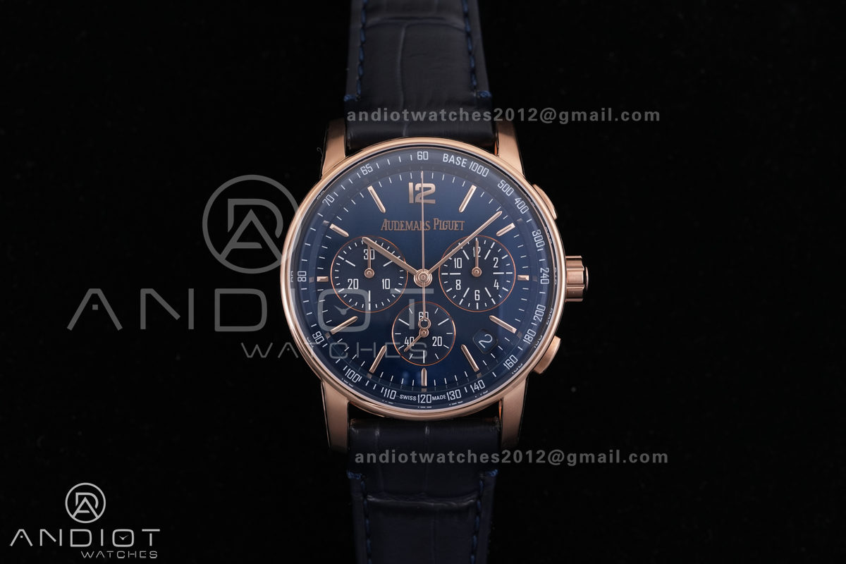 Code 11.59 Chrono 26393 RG APSF 1:1 Best Edition Blue Dial on Blue Leather Strap SA4401 Super Clone