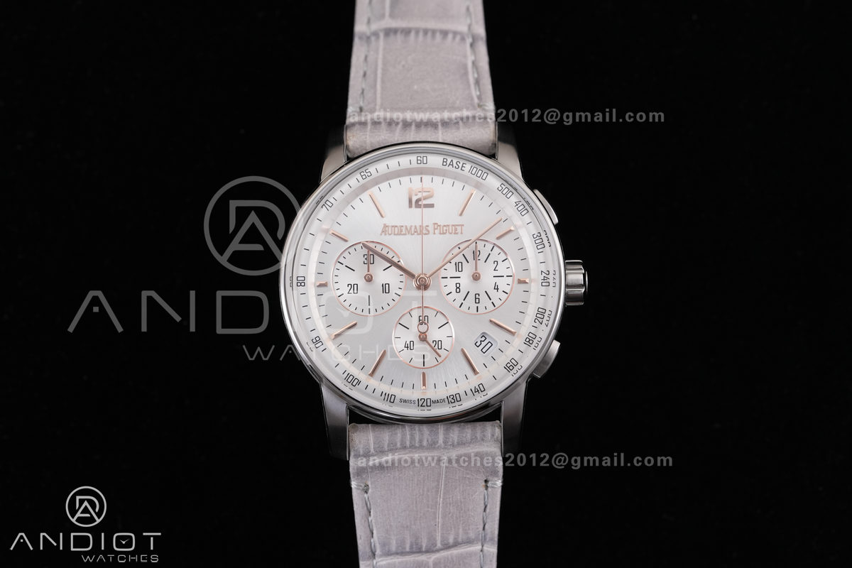 Code 11.59 Chrono 26393 SS APSF 1:1 Best Edition Silver Dial on Gray Leather Strap SA4401 Super Clone