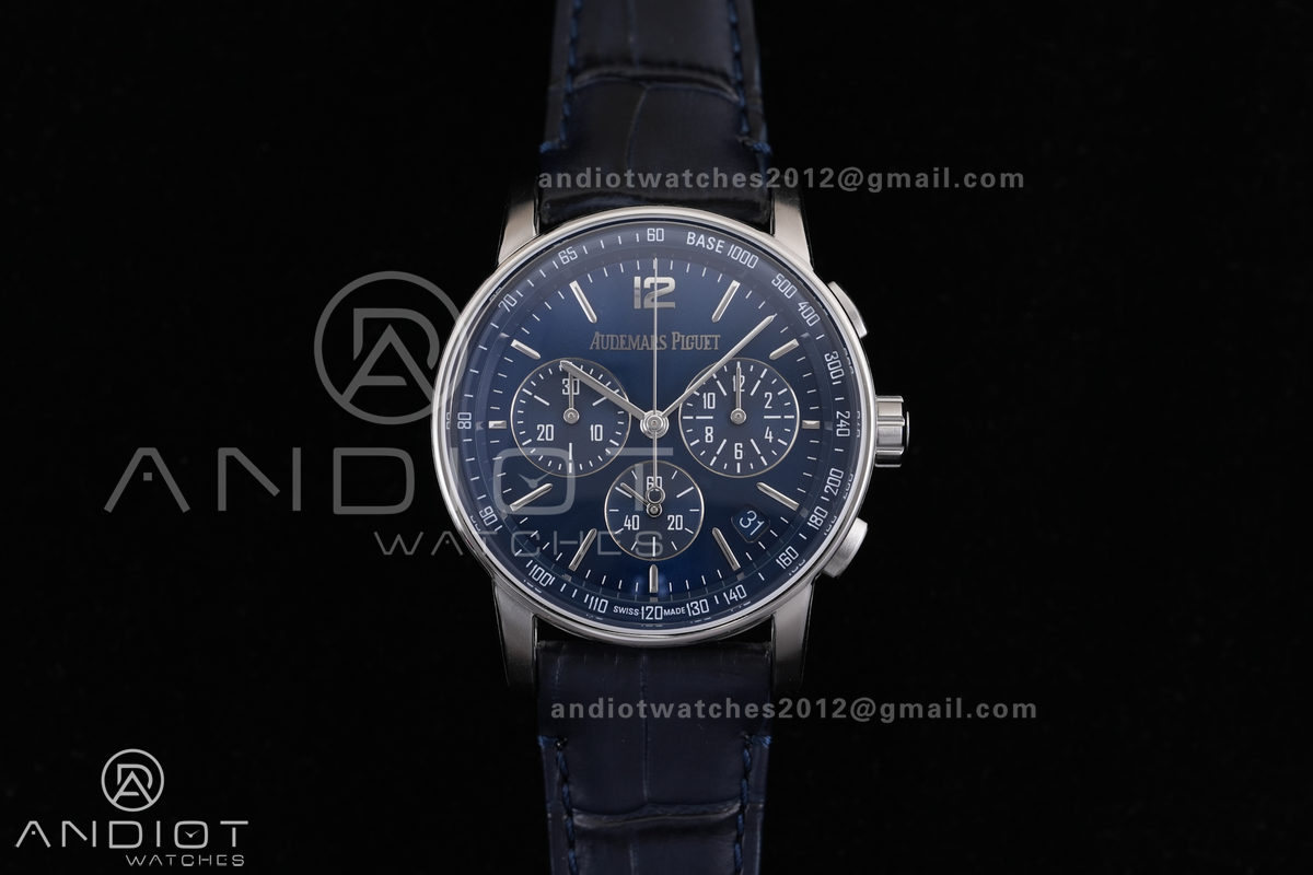 Code 11.59 Chrono 26393 SS APSF 1:1 Best Edition Blue Dial on Blue Leather Strap SA4401 Super Clone