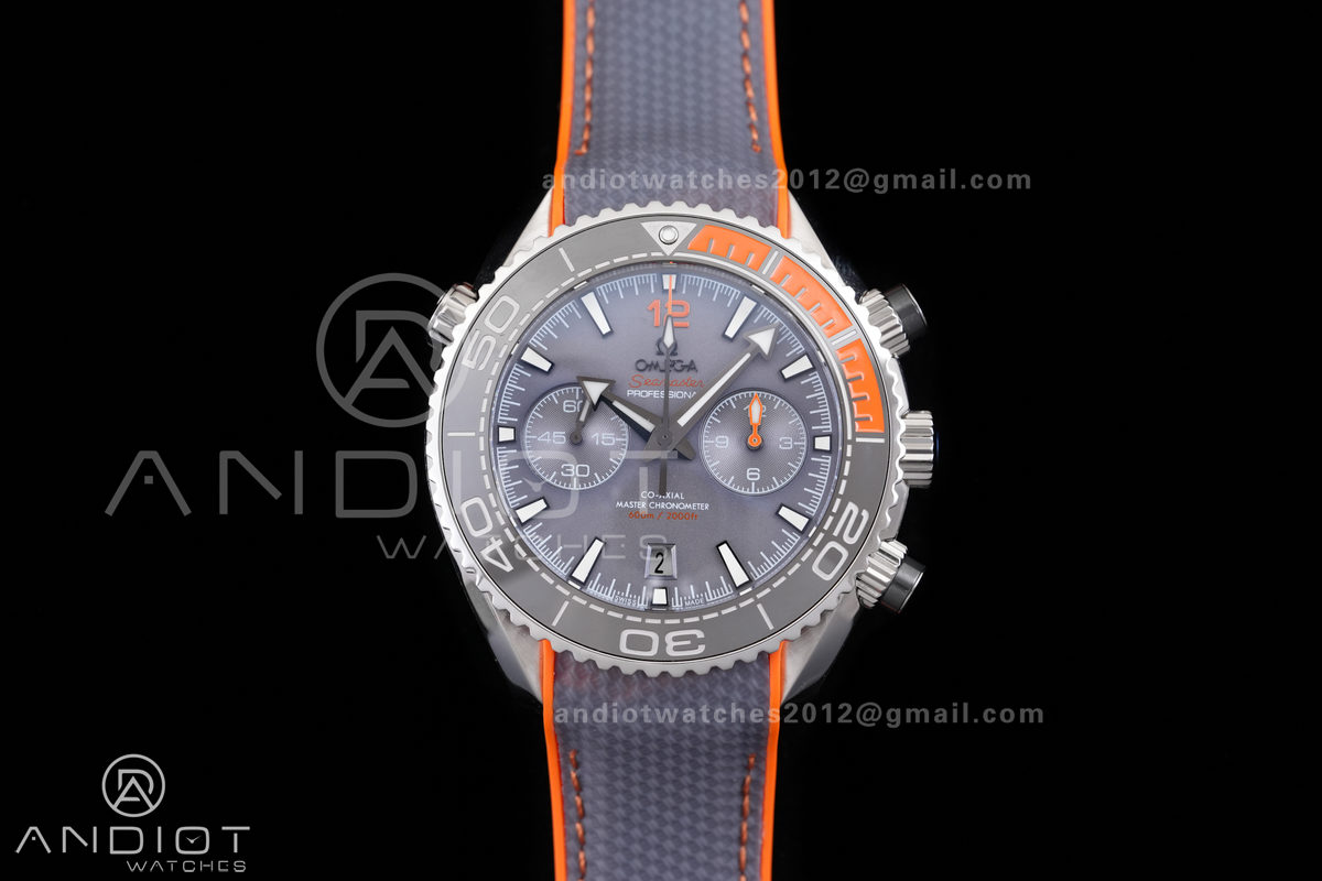 Planet Ocean 600M Chrono SS N1F 1:1 Best Edition Gary Dial 1/4 Orange Bezel on Rubber Strap A9900
