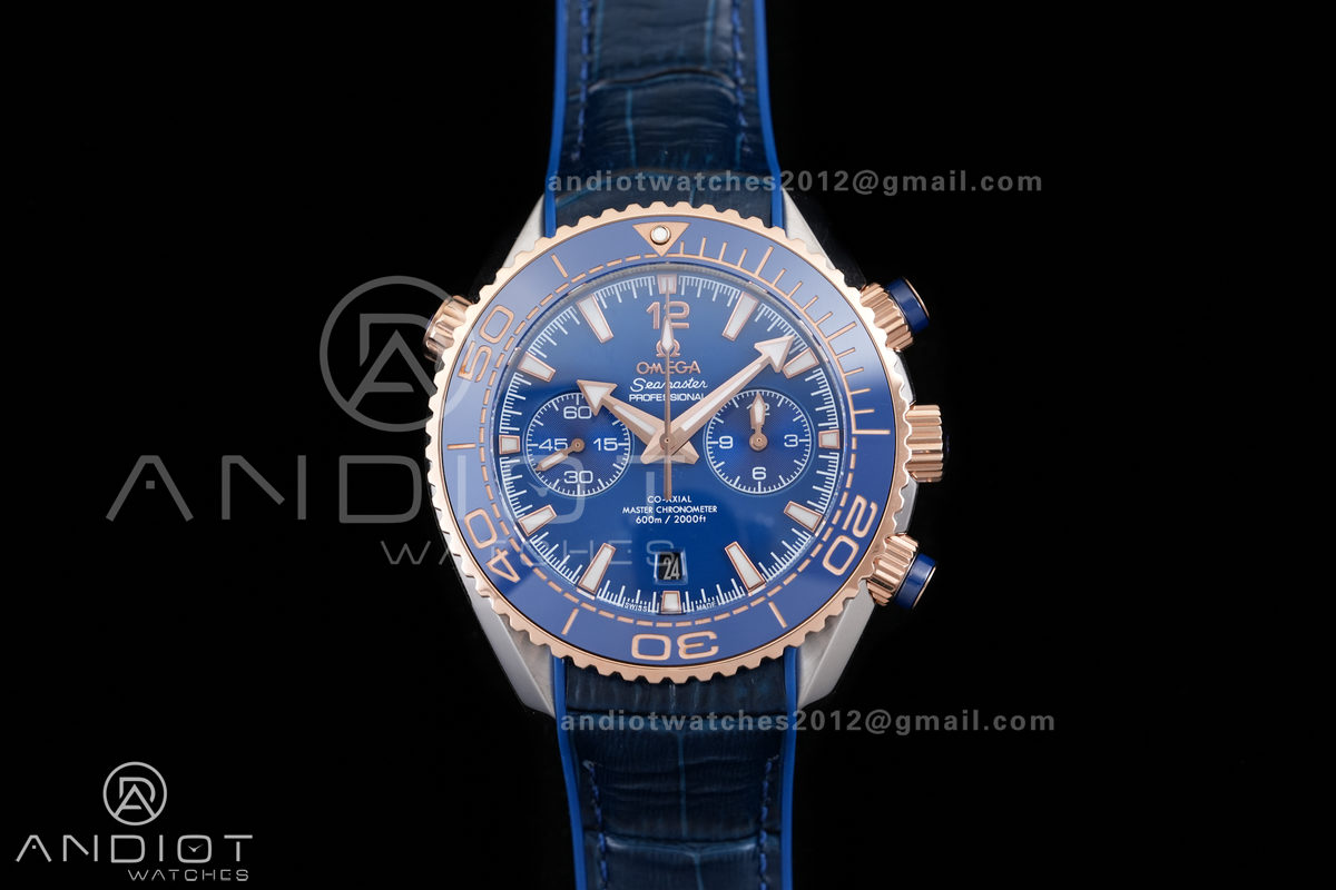 Seamaster 600m Chrono SS/RG N1F 1:1 Best Edition Blue Dial on Blue Rubber Strap A9900