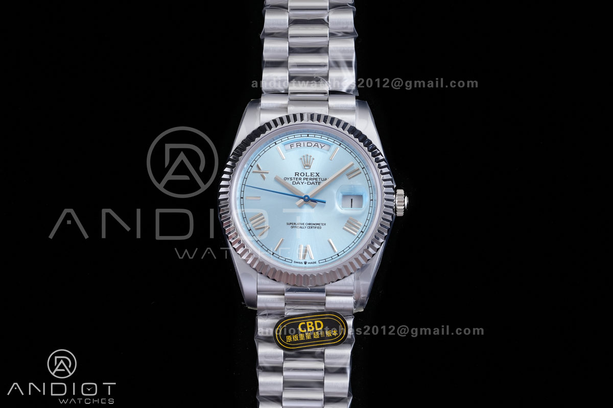 Day Date 40 SS CBDF 1:1 Best Edition Ice Blue Roman Dial on President Bracelet VR3255 (210g)