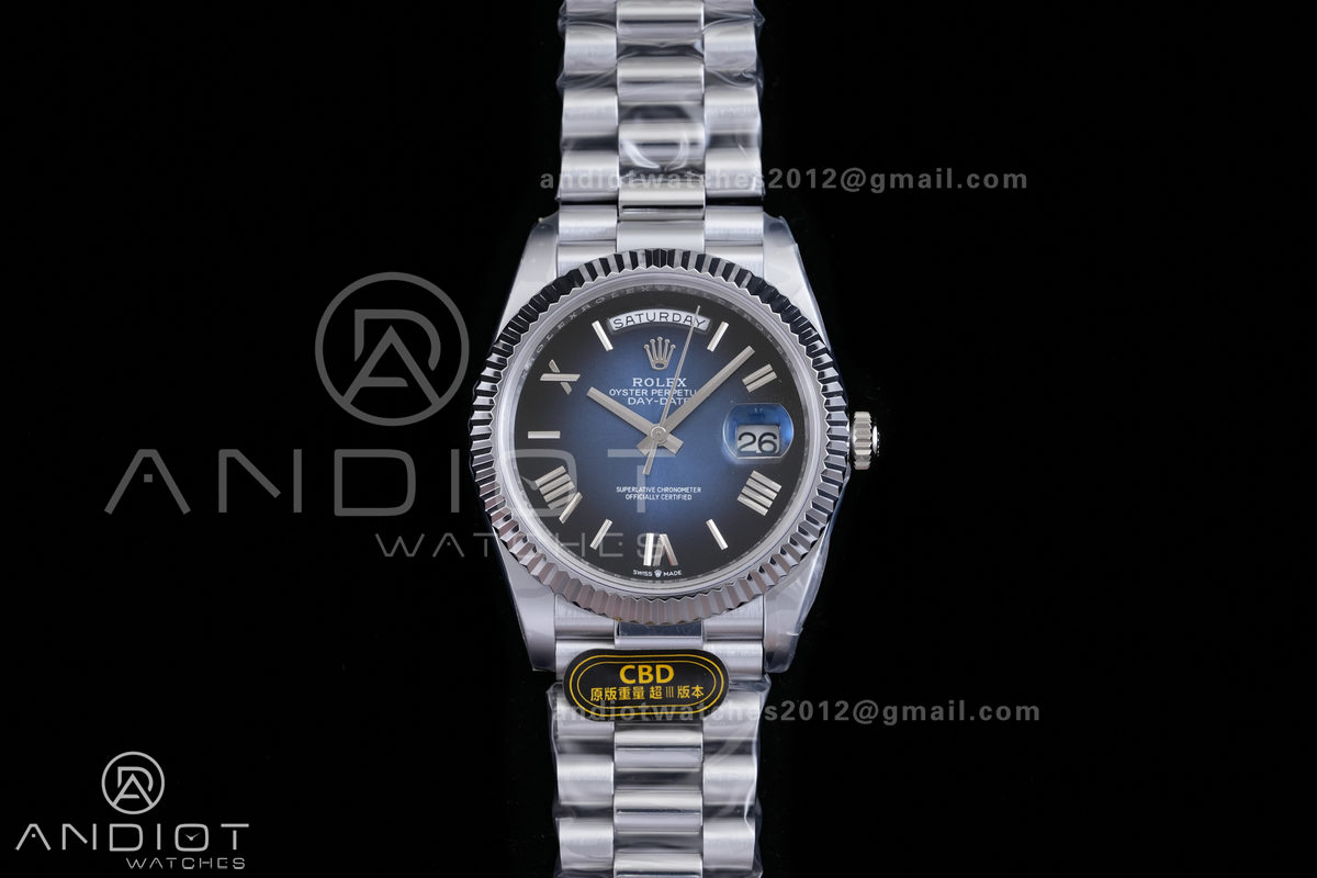 Day Date 40 SS CBDF 1:1 Best Edition Blue Ombre Roman Dial on President Bracelet VR3255 (210g)