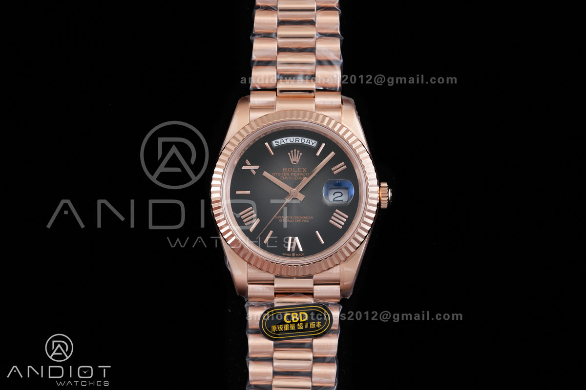 Day Date 40 RG CBDF 1:1 Best Edition Gray Roman Dial on President Bracelet VR3255 (210g)