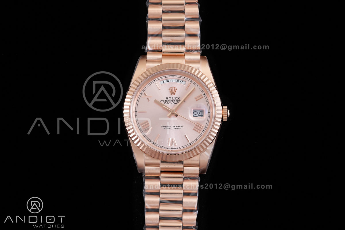 Day Date 40 RG CBDF 1:1 Best Edition RG Roman Dial on President Bracelet VR3255 (210g)