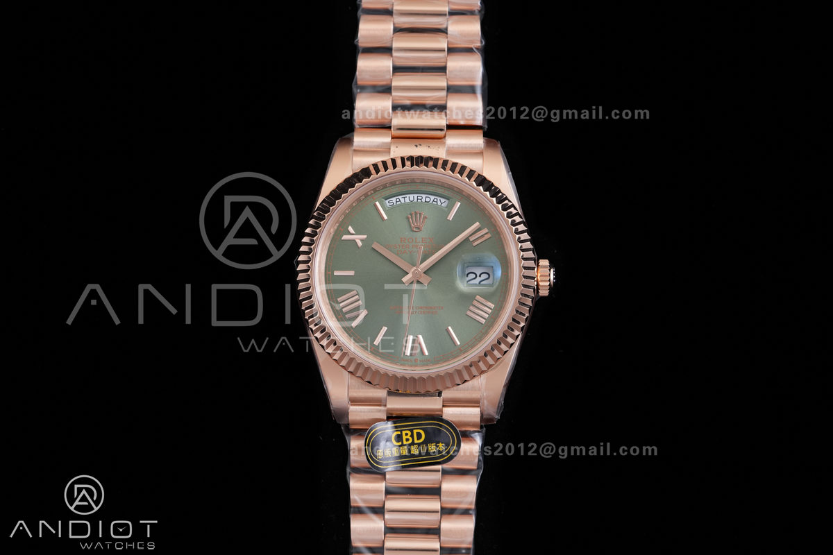 Day Date 40 RG CBDF 1:1 Best Edition Green Roman Dial on President Bracelet VR3255 (210g)