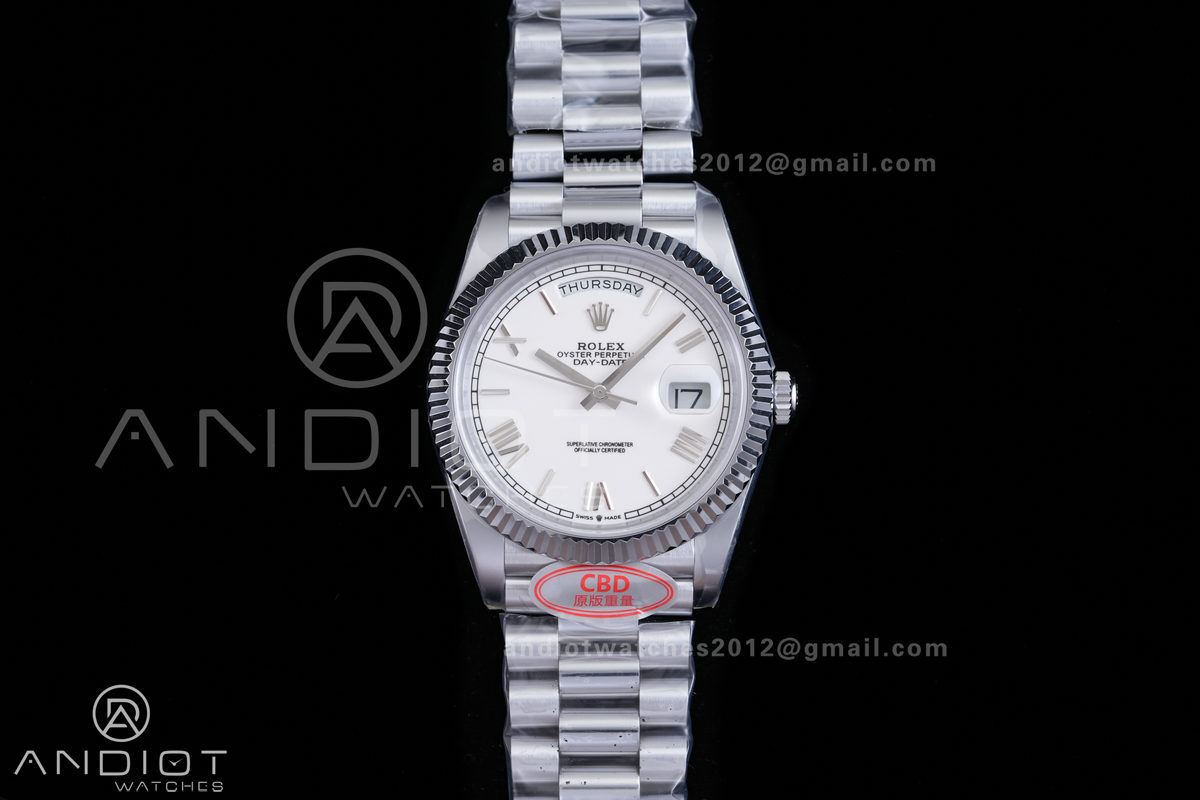 Day Date 40 SS CBDF 1:1 Best Edition White Roman Dial on President Bracelet VR3255 (210g)