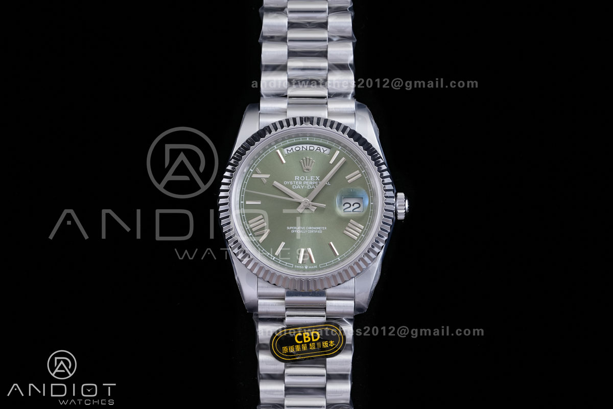 Day Date 40 SS CBDF 1:1 Best Edition Green Roman Dial on President Bracelet VR3255 (210g)
