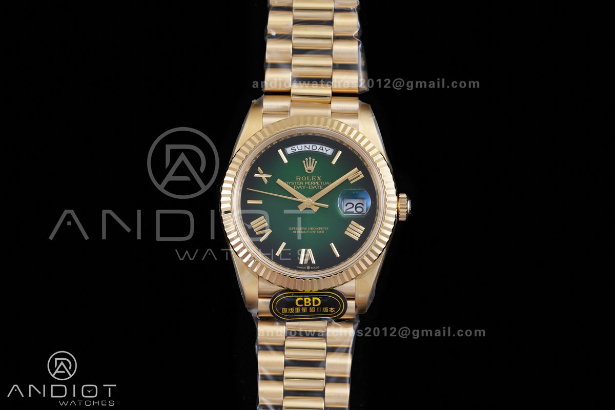 Day Date 40 YG CBDF 1:1 Best Edition Green Ombre Roman Dial on President Bracelet VR3255 (210g)